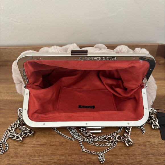 M10M15 Light Gray Taupe Faux Fur Evening Shoulder Crossbody Clutch Bag NEW - Picture 8 of 8